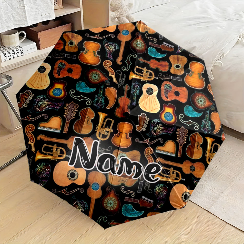 Musical Instrument With Names - Custom Name Umbrella, Musical Instrument Pattern